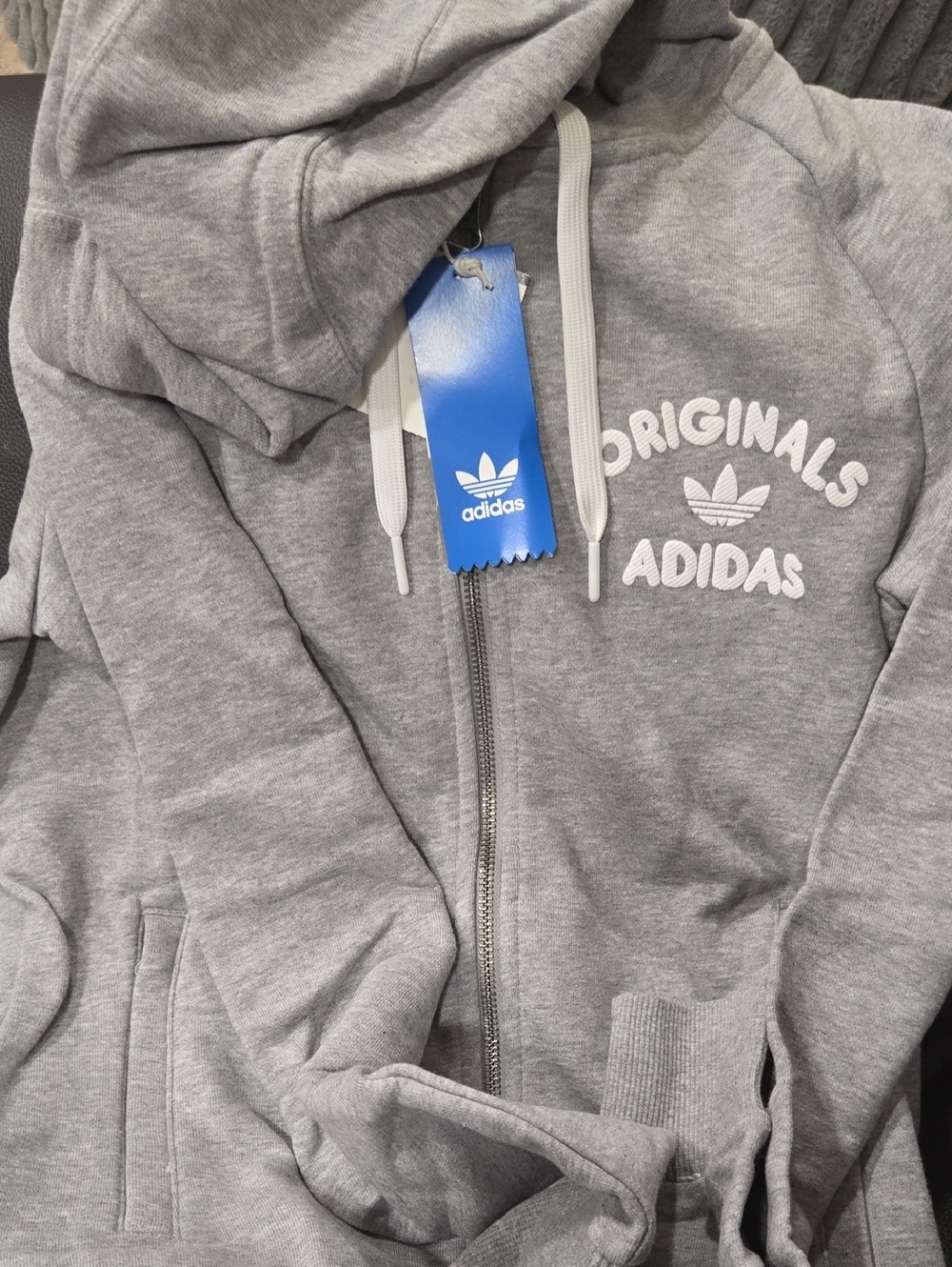 adidas Originals Gray Zip-Up Hoodie with White Logo